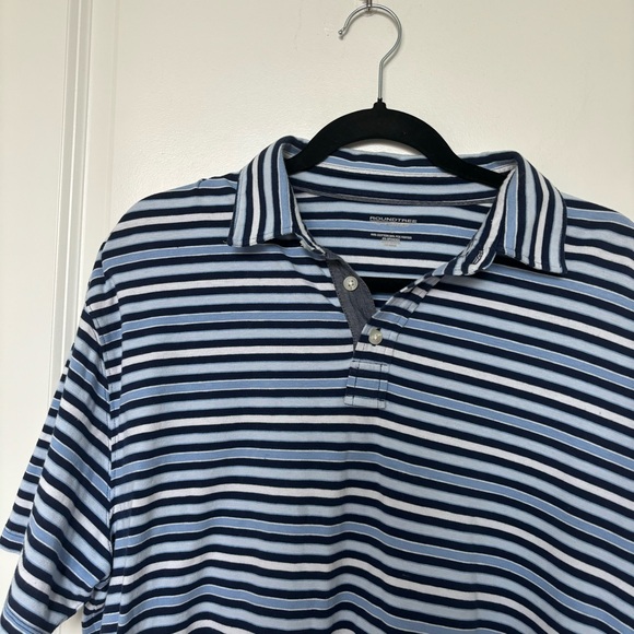 Roundtree & Yorke Blue Striped Short Sleeve Polo Shirt Large - Picture 1 of 6